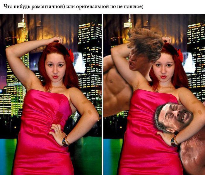 Девушка в красном платье избивает бойцов ММА, фотошоп