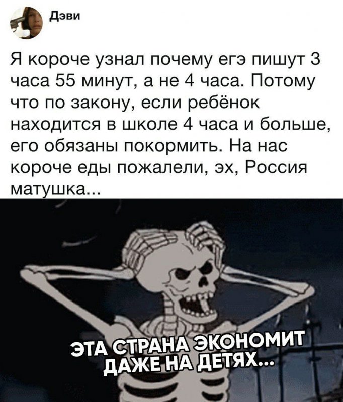 Егэ пишут 3 часа 55 минут, чтобы не кормить детей