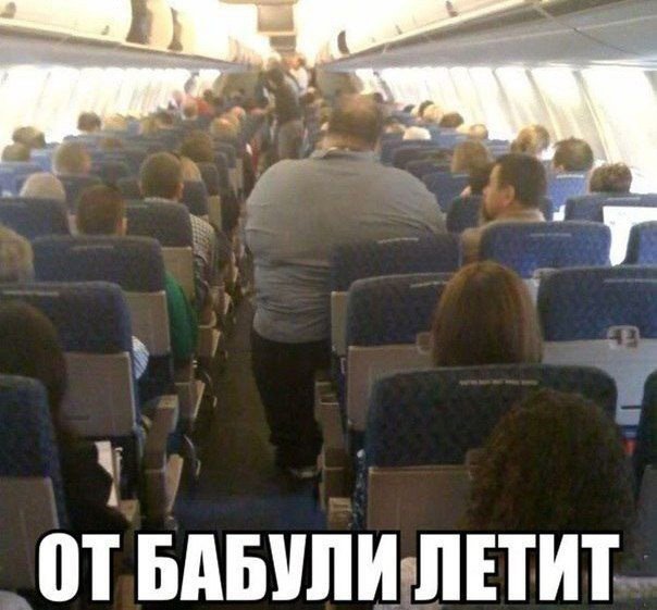 Большой человек в самолёте летит от бабули