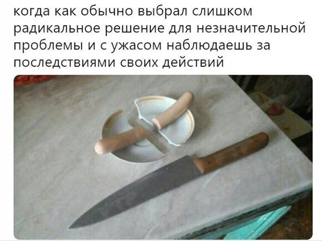Хотел разрезать сосиску, разрезал тарелку