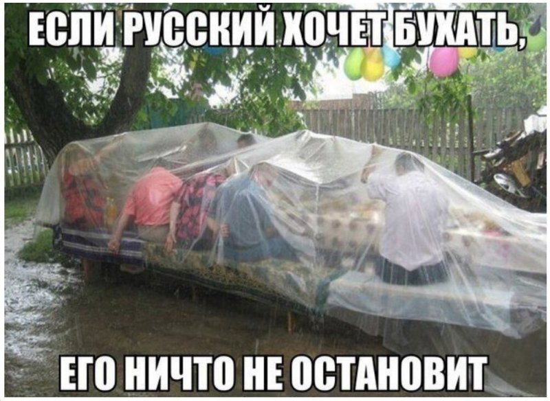 Накрылись от дождя плёнкой на застолье