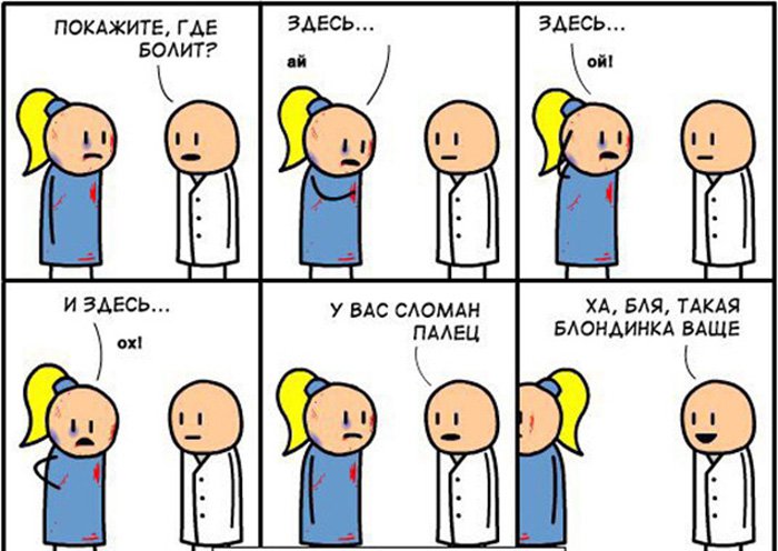 Избитая блондинка, где болит, у вас сломан палец