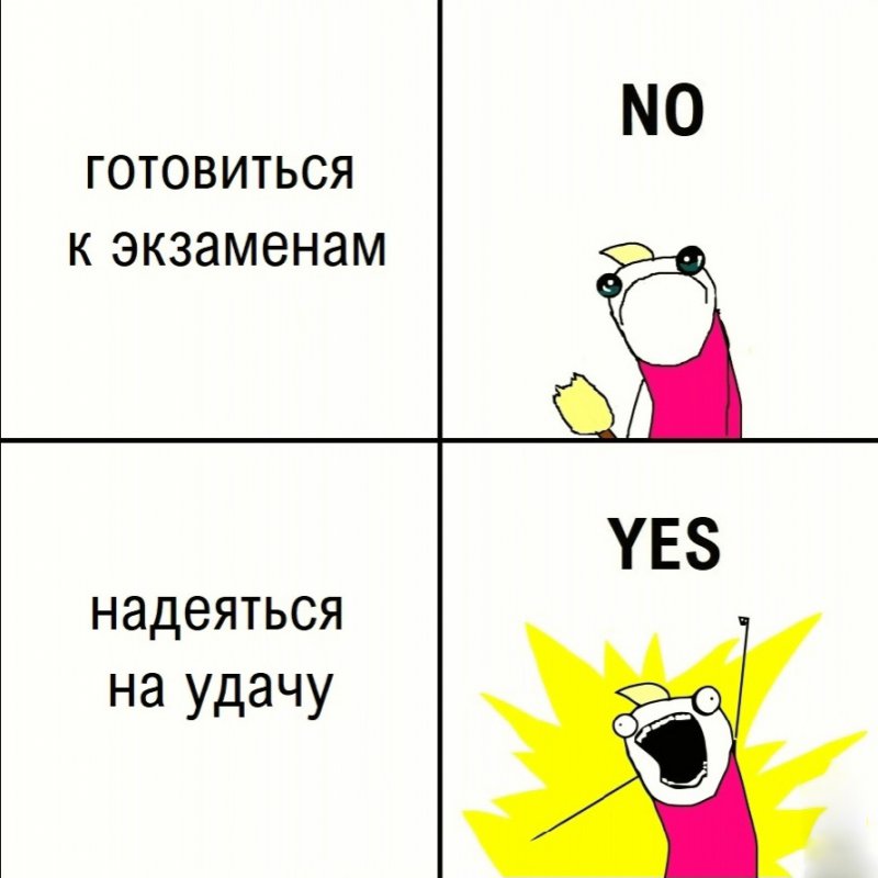 Готовится к экзаменам, нет, надеятся на удачу, да