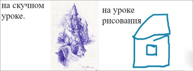 Как я рисую на скучном уроке и на уроке рисования