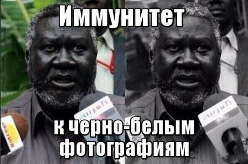 У негра иммунитет к чёрно-белым фотографиям